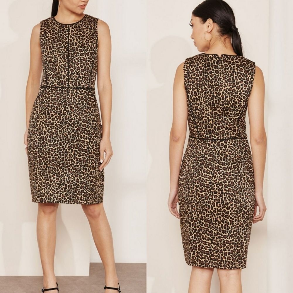 J. CREW Tan Black Leopard Print Bi-Stretch Cotton Sheath Dress Size 0 NWOT